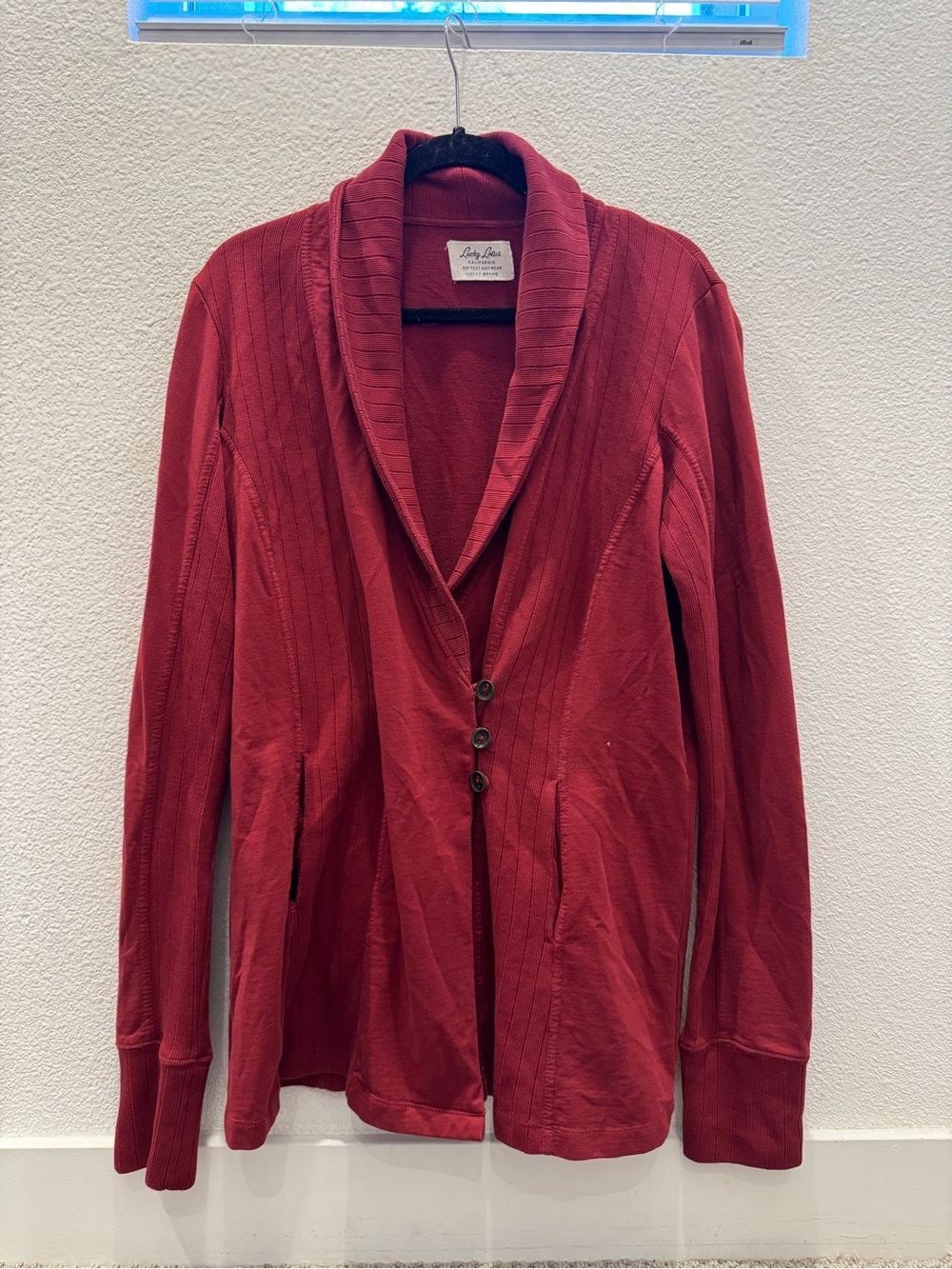 Lucky Lotus by Lucky Brand maroon cotton "Daryn" wrap cardigan